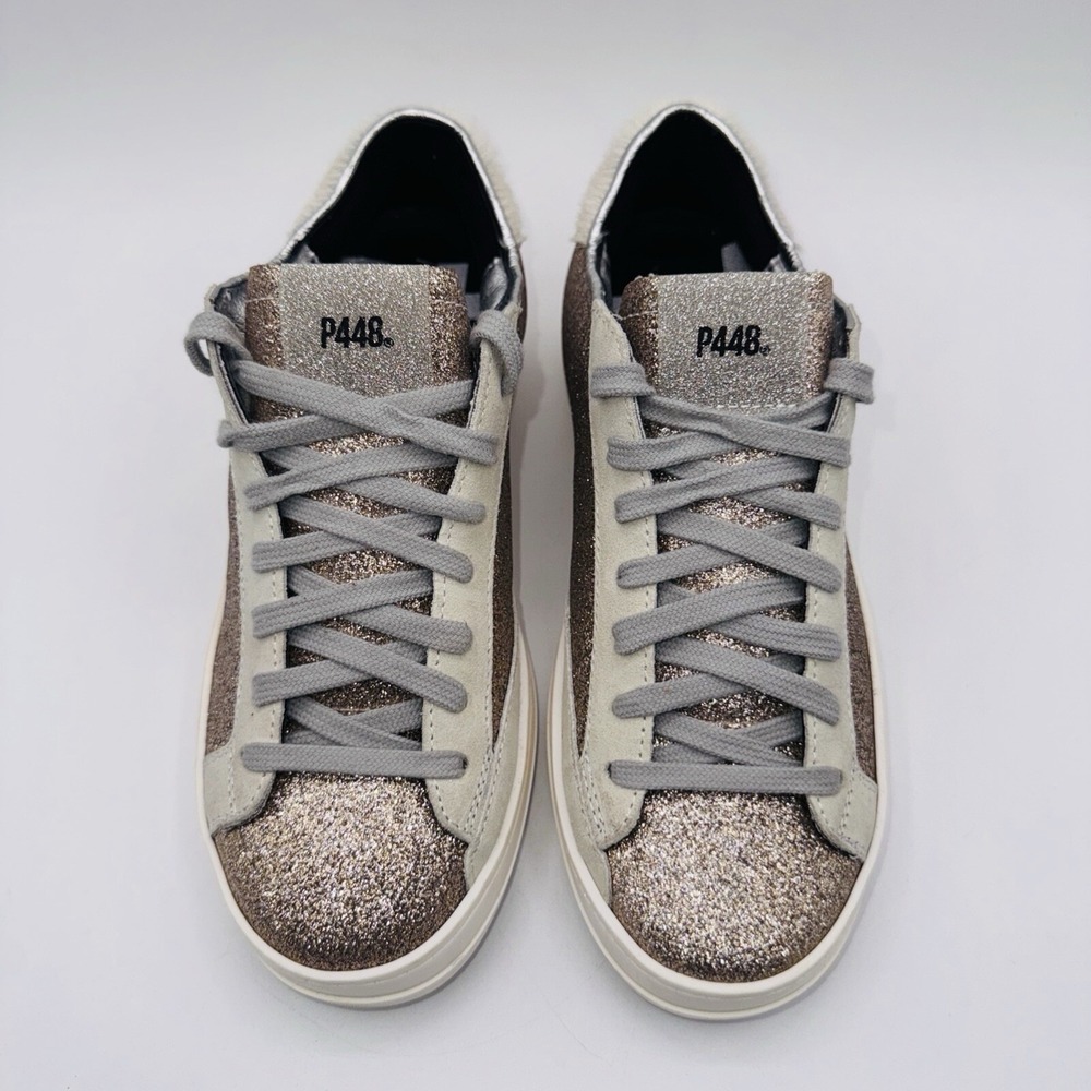 P448 John Sneakers Women's Size 6 EU 36 Bronze Gold Glitter Leather - Picture 12 of 15